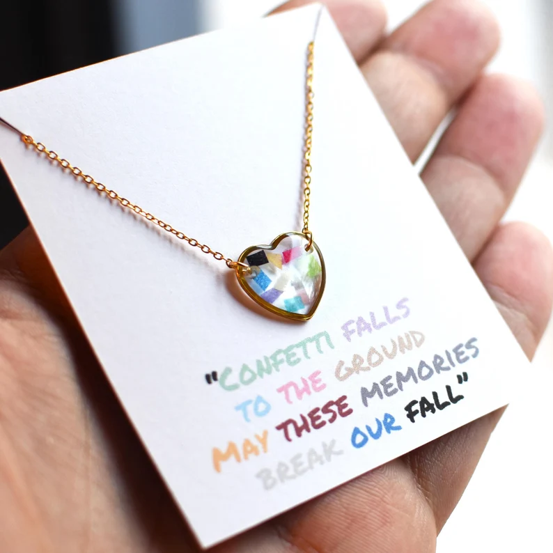 necklace with real confetti collected at Taylor Swift's Eras tour
