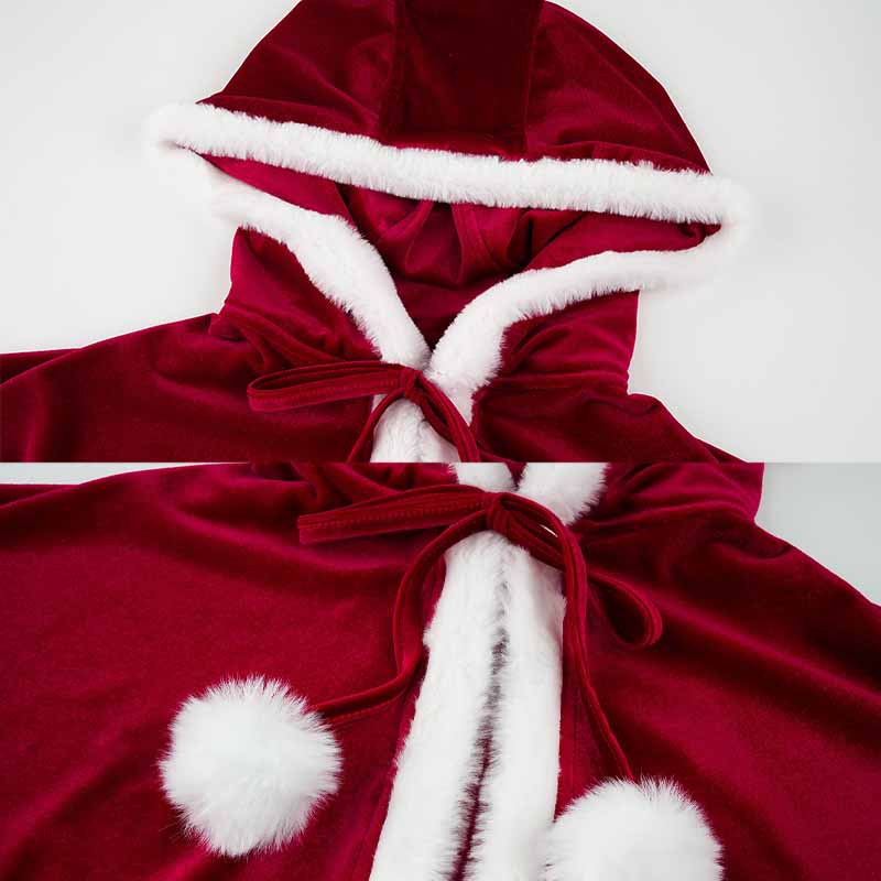 Christmas Fuzzy Ball Hooded Cloak Jumpsuit Lingerie Set