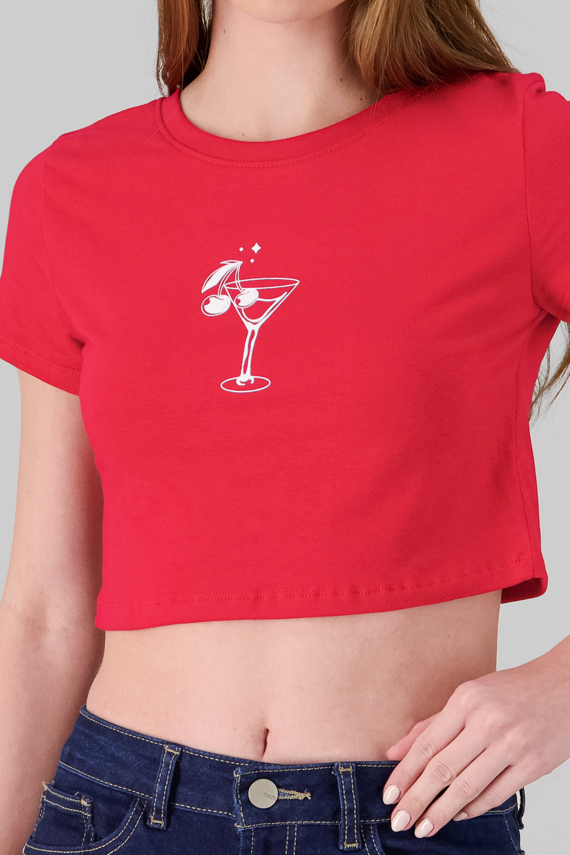 Cropped Cherry Print T Shirt