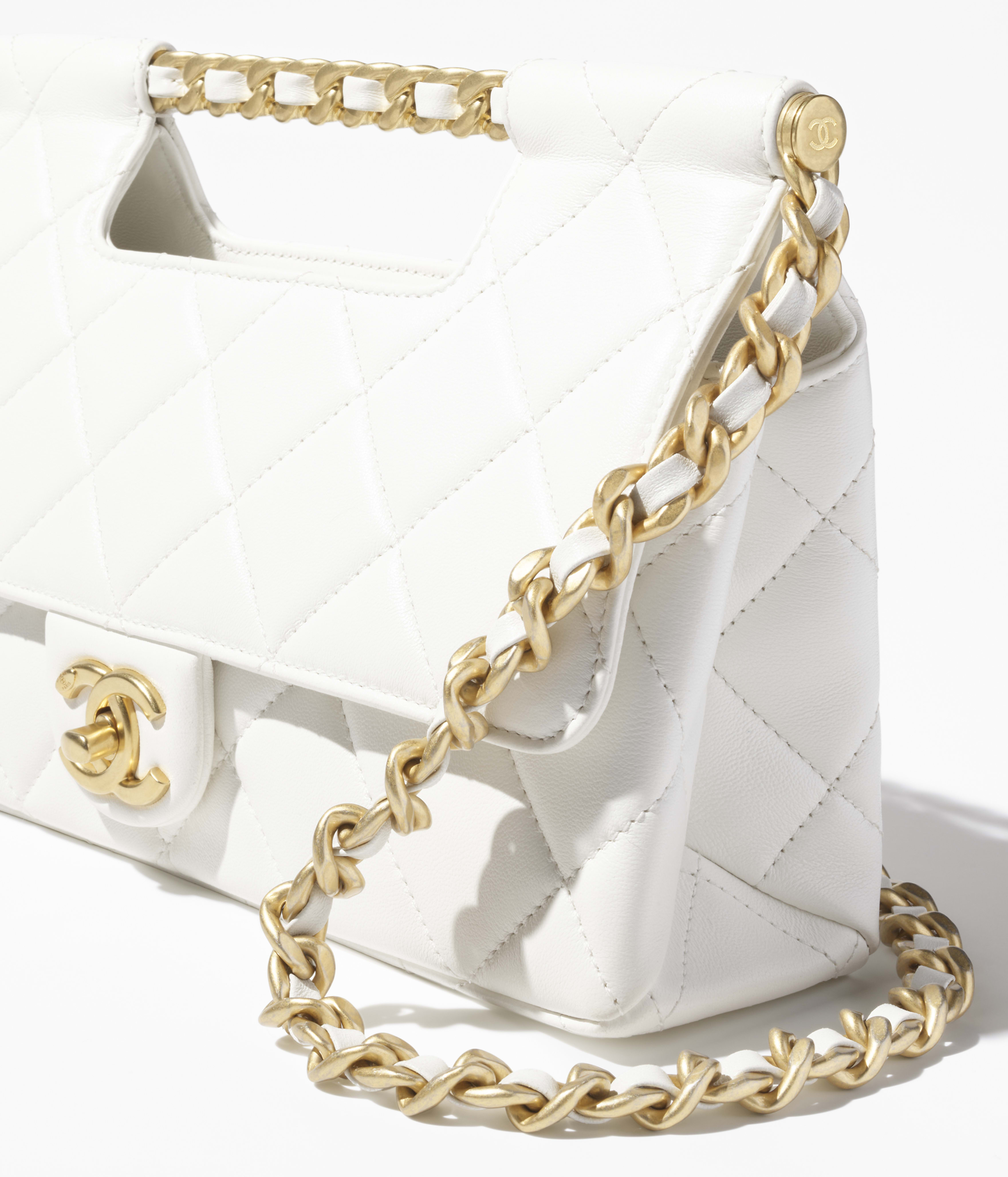 Chanel Flap Bag with Top Handle Shiny Lambskin & Gold-Tone Metal White AS5428-B20556-10601