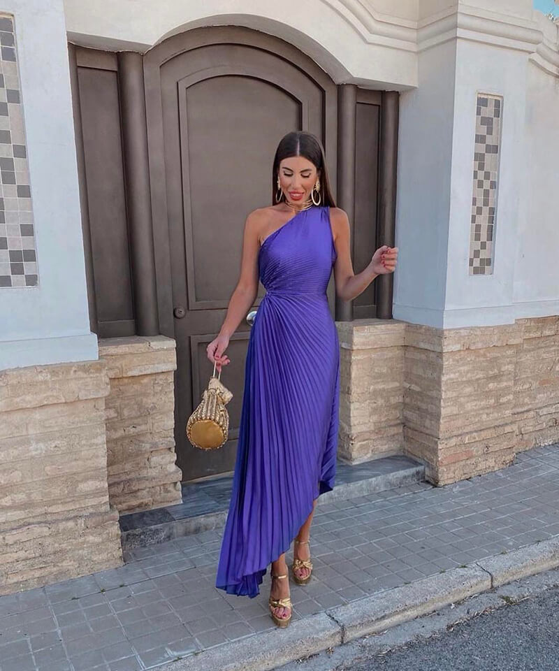 Elegant One Shoulder Midi Dress