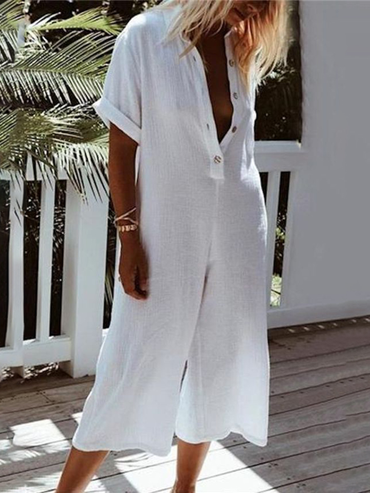 Casual Loose Short Sleeved Wide Leg Jumpsuit