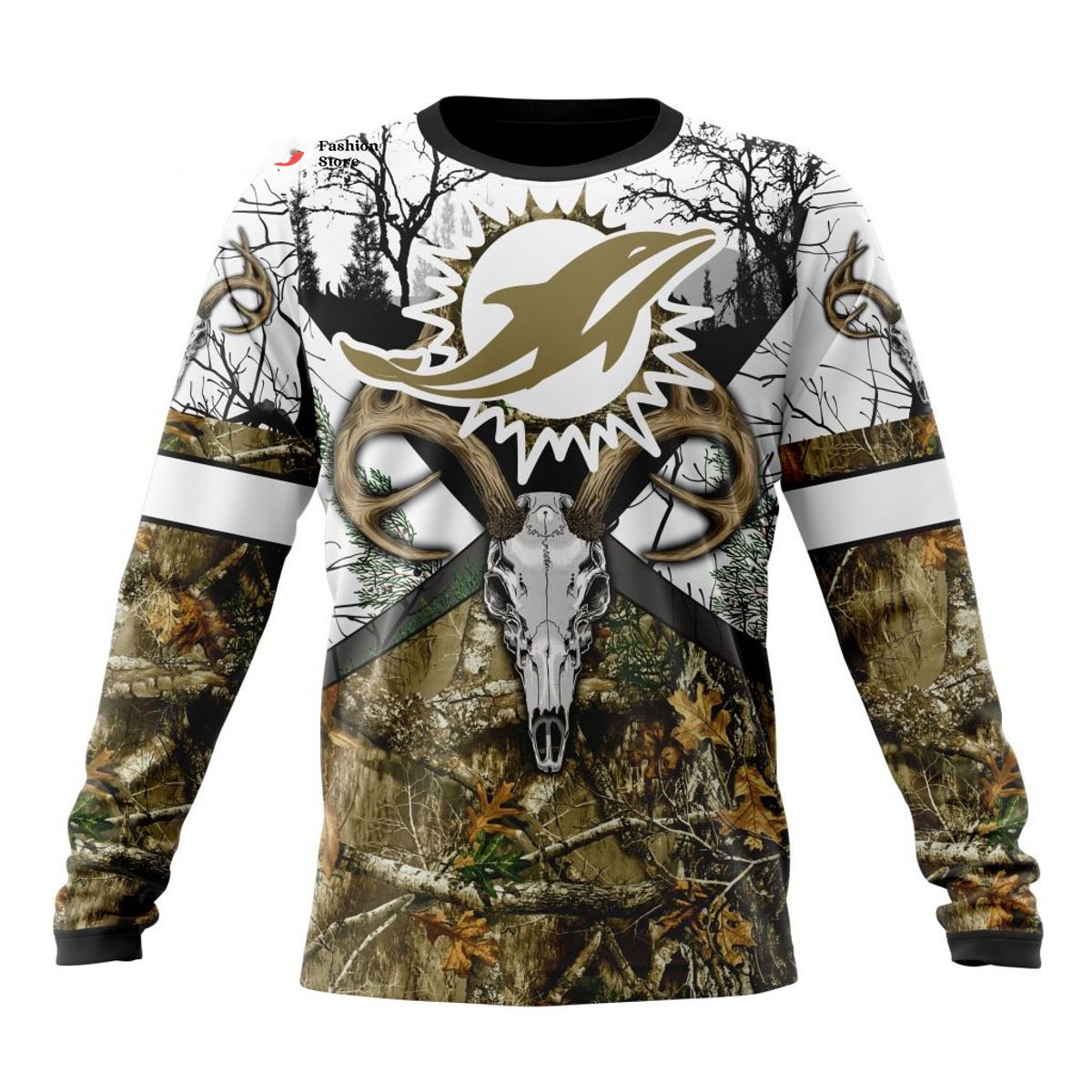 MIAMI DOLPHINS DEER SKULL AND FOREST 3D HOODIE