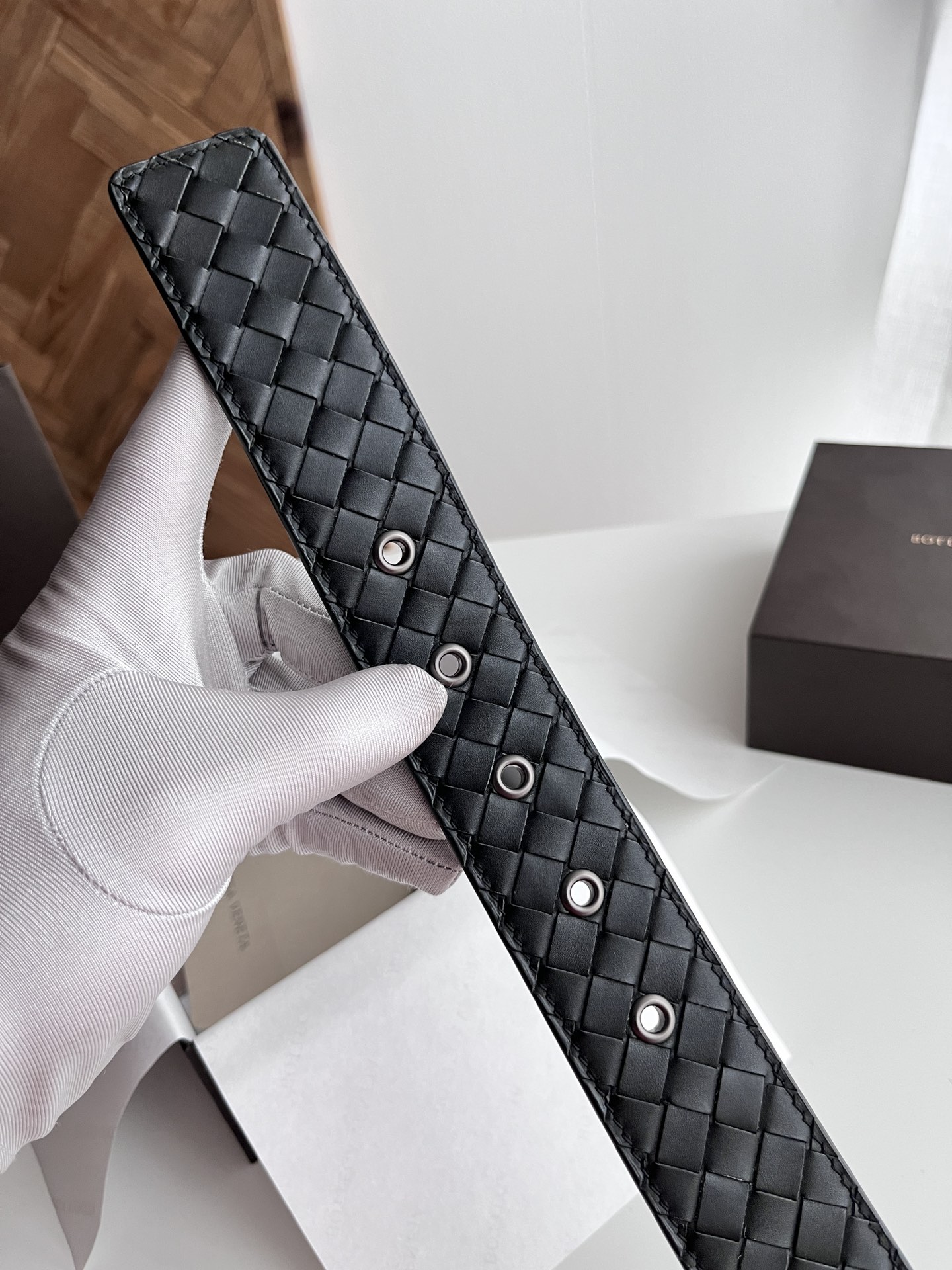 Bottega Veneta intreccio woven cowhide double-sided belt width 4.0cm