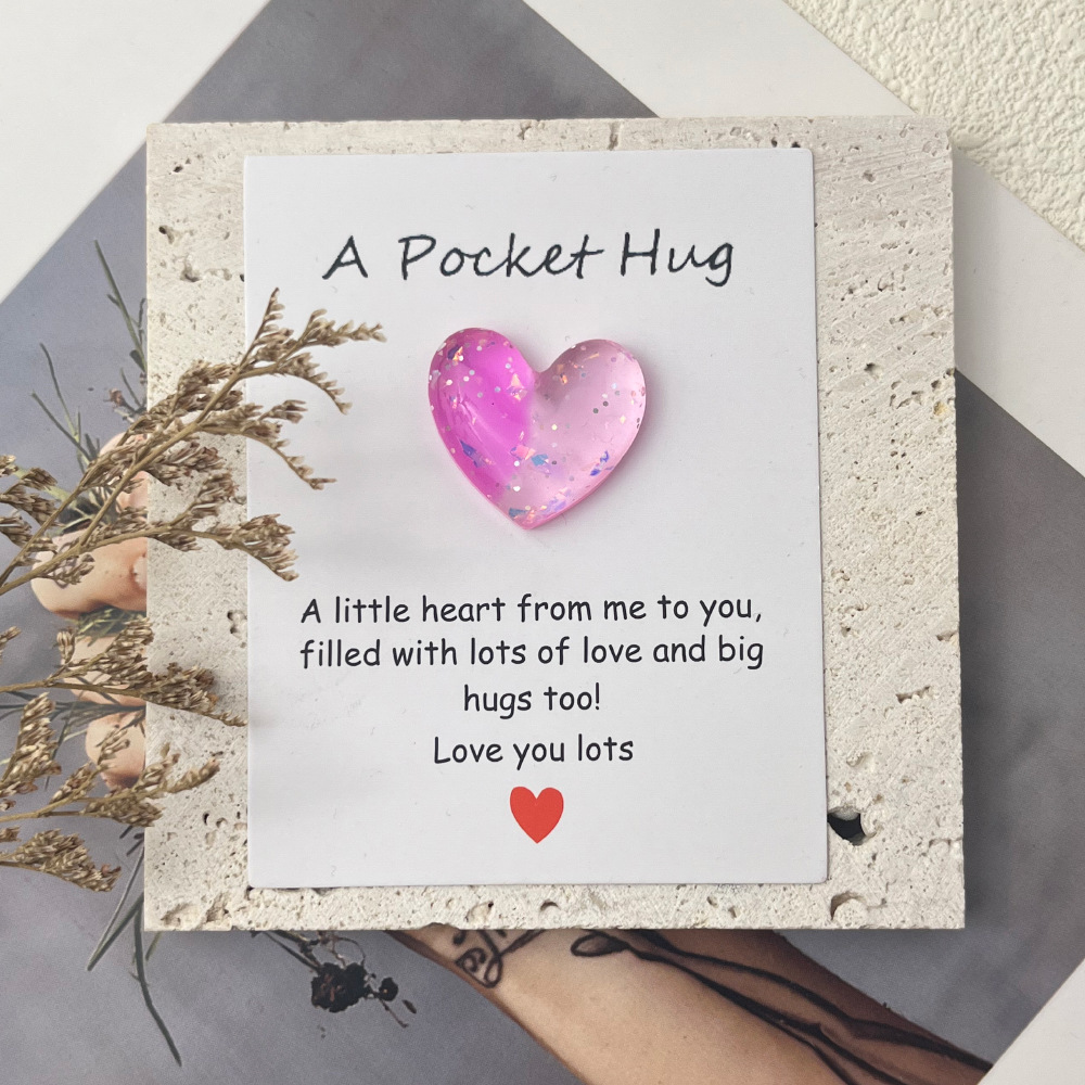 💕💕Little Heart Pocket Hugs Love Symbol Card (Cute resin heart decorative gift with an encouraging greeting)
