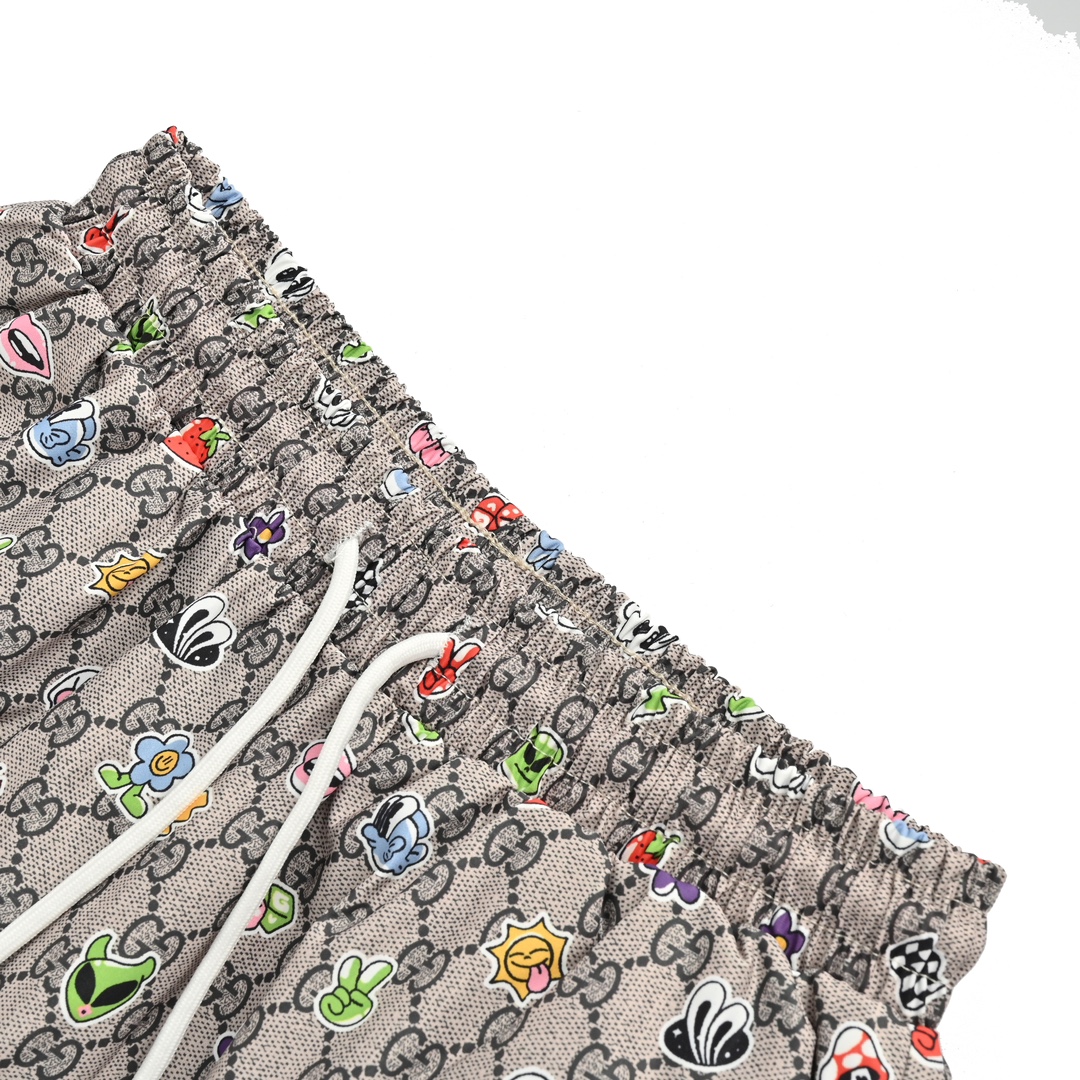 Gucci 24ss all over printed double G cartoon element beach shorts