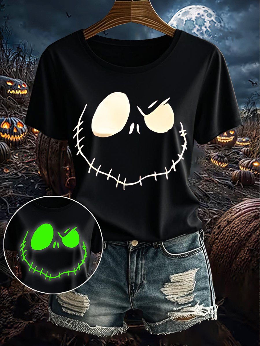 🔥Buy 3 Get 10% Off🔥Women's Halloween Glow-In-The-Dark Printed Casual T-Shirt
