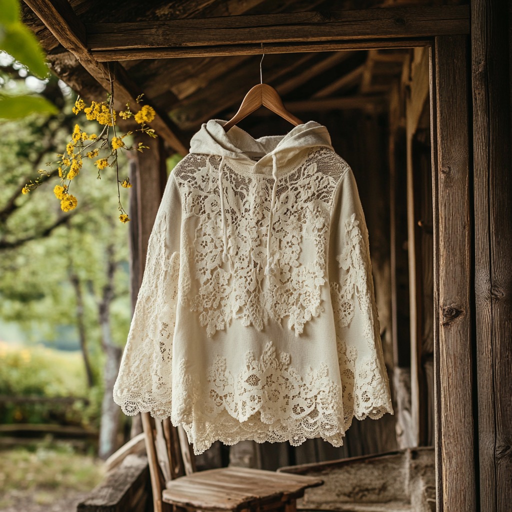 Women's Retro Floral Lace Embroidery Patchwork Art Hoodie