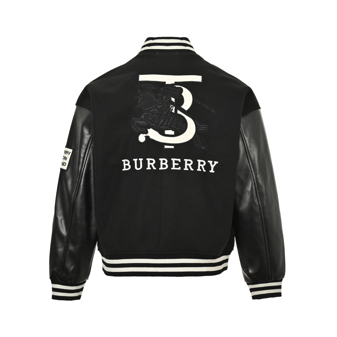 Burberry 24Fw flocked letter embroidery patchwork baseball jacket coat