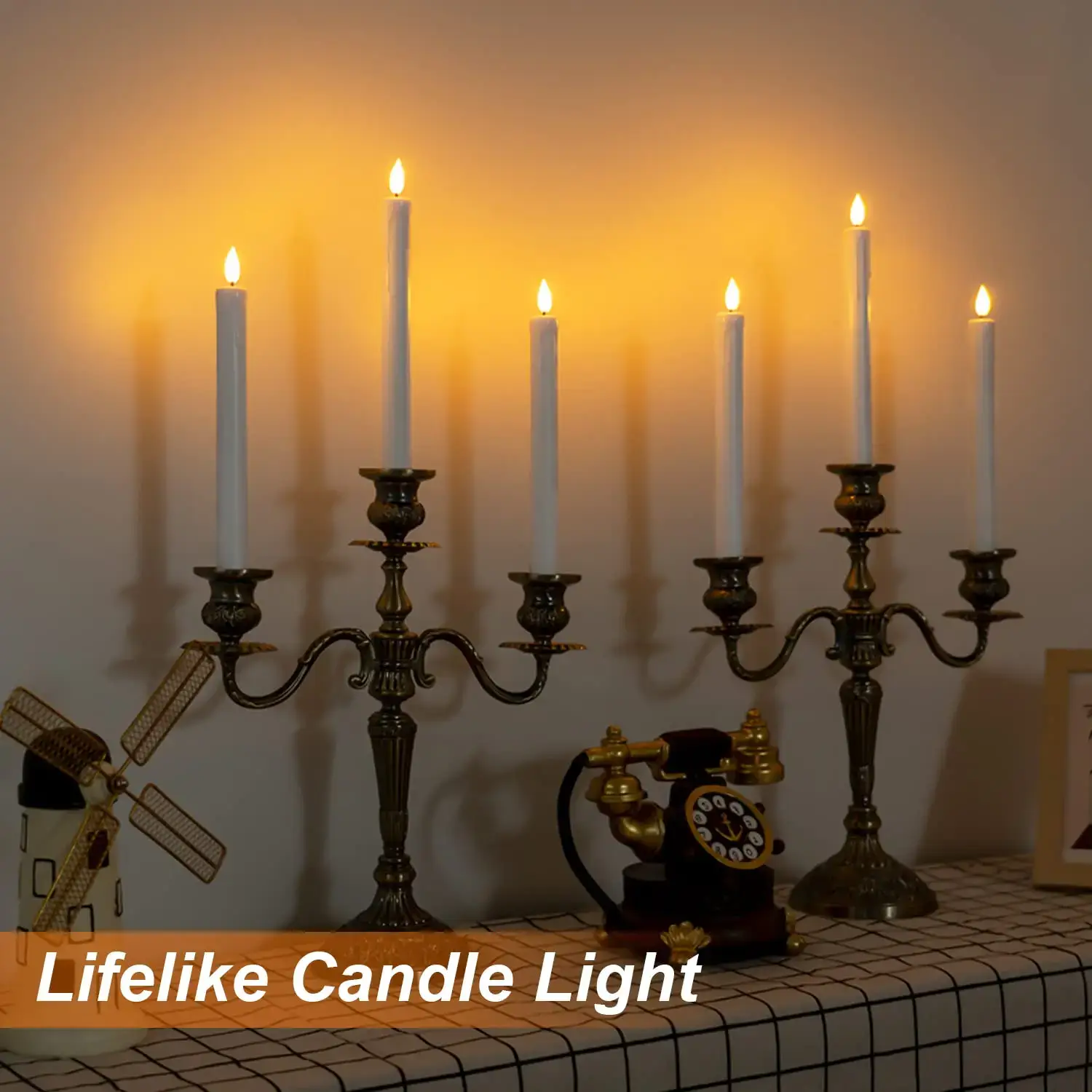Plastic Flameless Taper Candles 12 Pcs with Remote Timer Dimmer, White Taper Candles, Battery Operated, Flickering Flame Light, Indoor Decoration Tapered Shape christmas hauls Decorative Lighting Brightness Dimmable Nightlight Bedroom