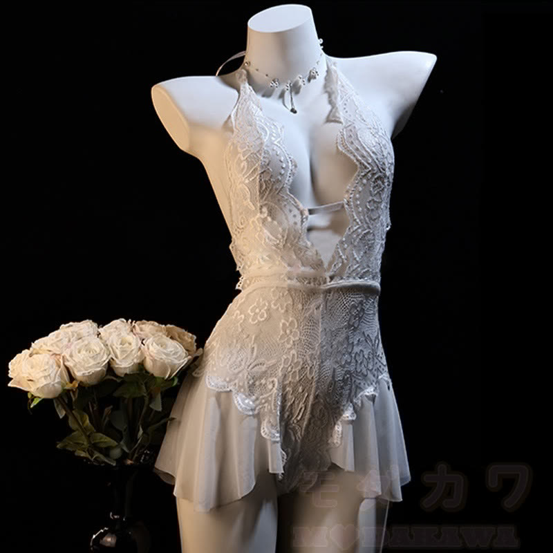 Lace See-through Lace-up Jumpsuit Lingerie