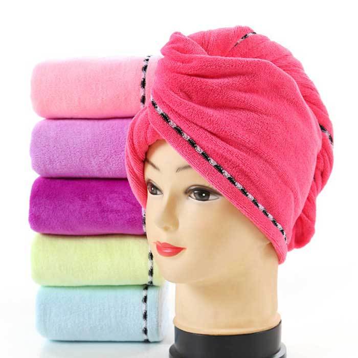 Rapid Drying Hair Towel Microfiber Anti-Frizz Turban with Button 28 x 65cm