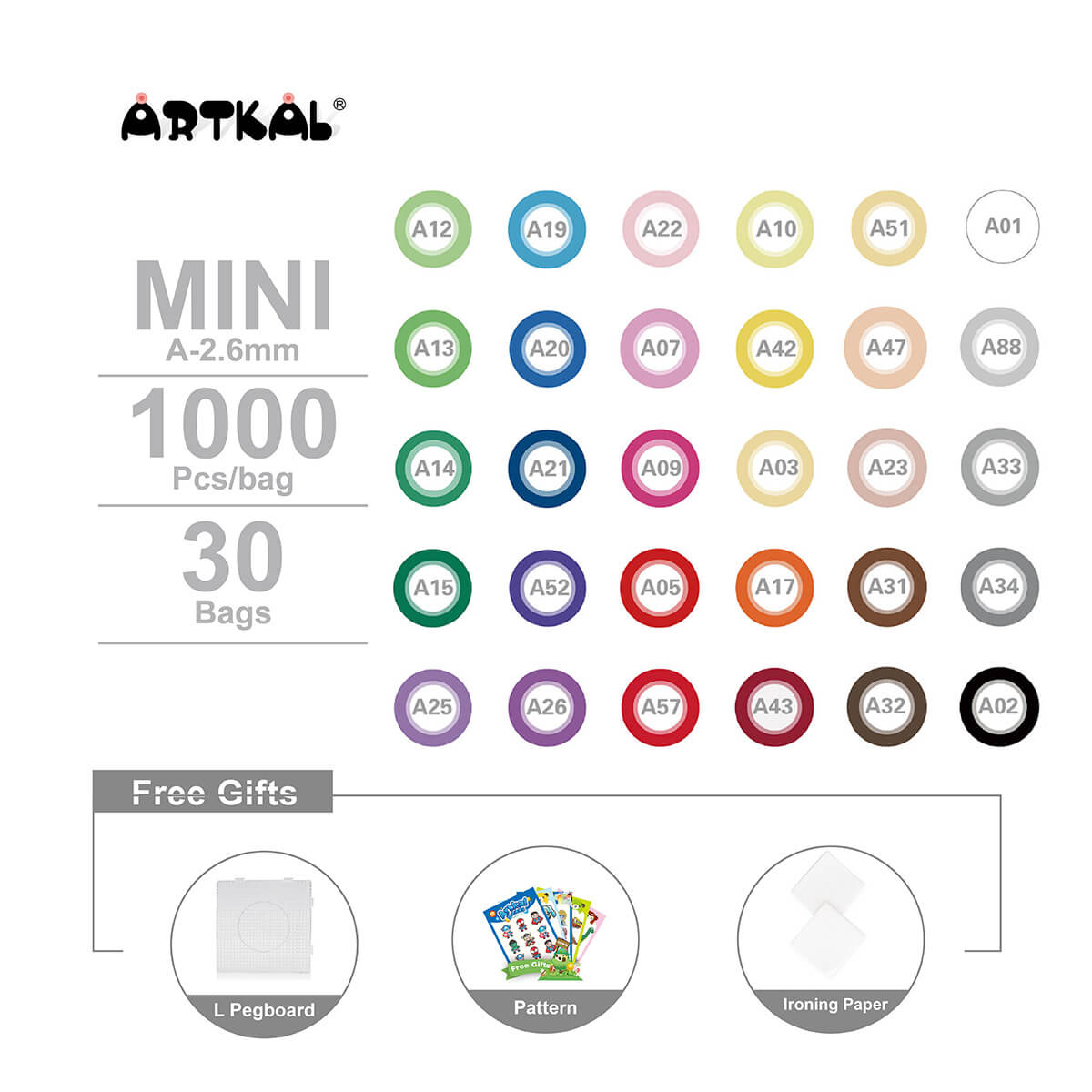 30 Bags Mini A-2.6mm SOTF Artkal beads 1000pcs/bag AB1000-30