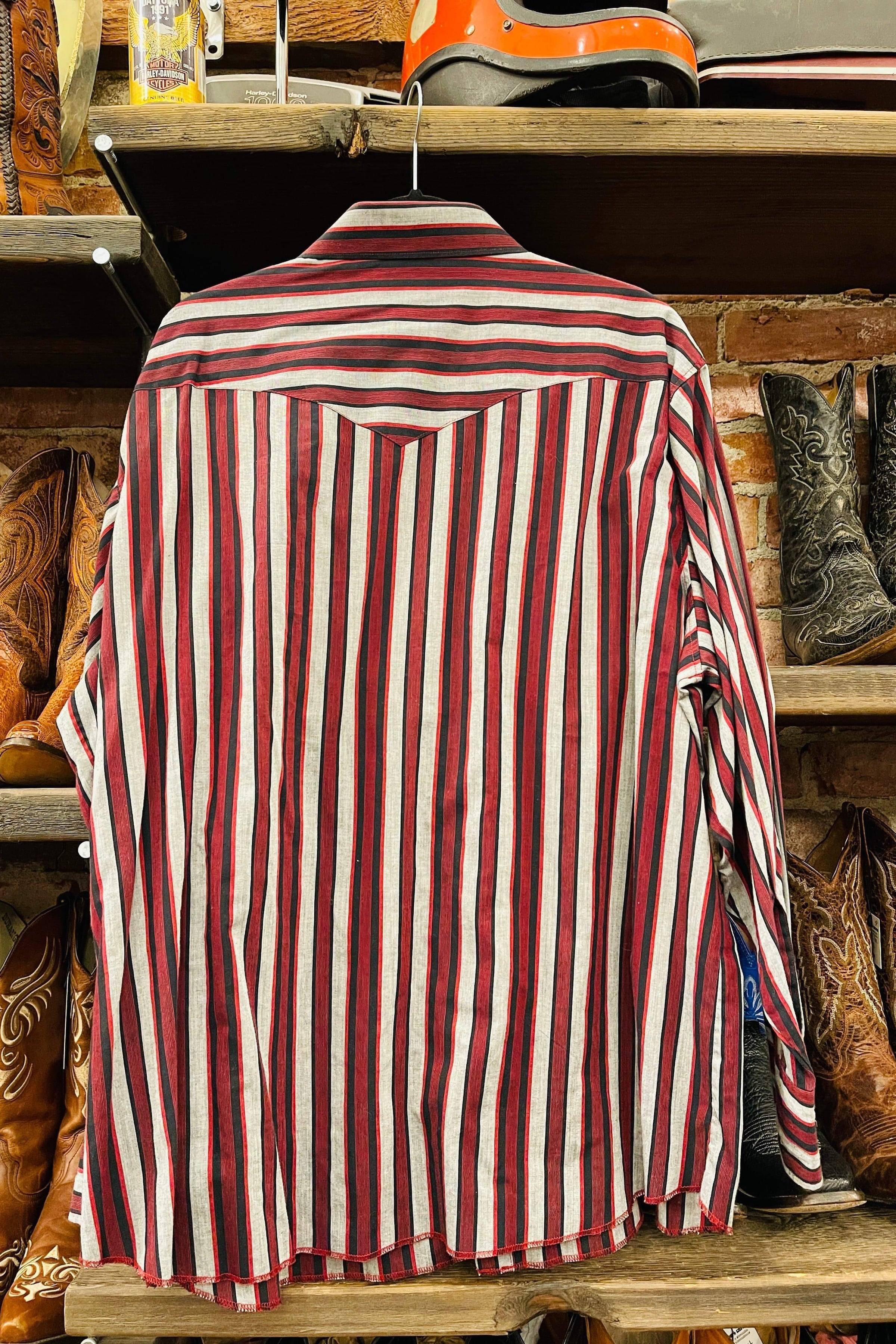 Men's casual retro striped print long sleeve lapel shirt