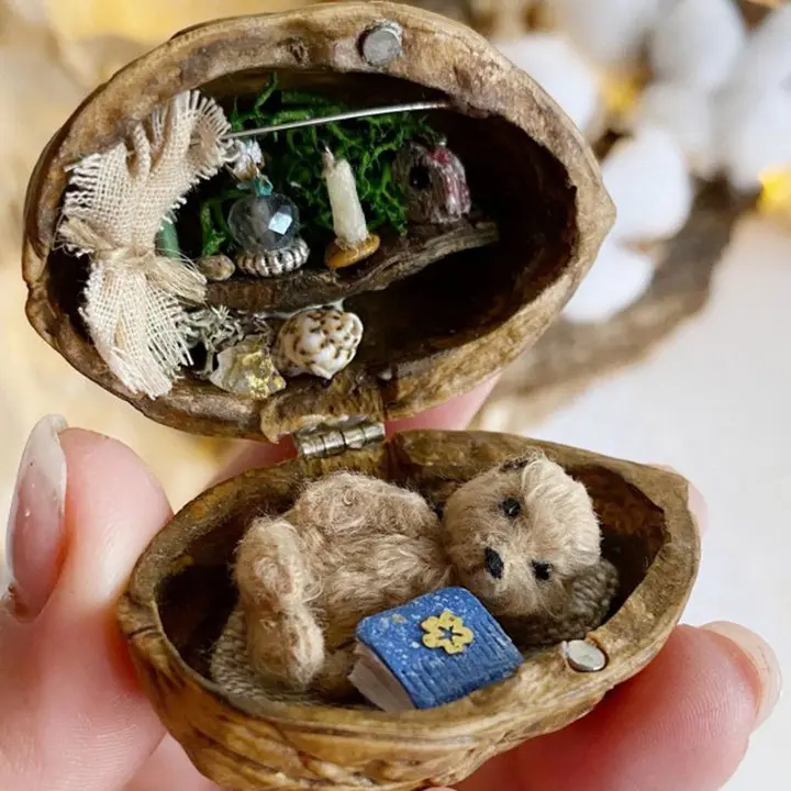 Last Day Special Sale - 75% OFF🏠Handmade Walnut Shell Doll House--mini library, tiny World inside walnuts
