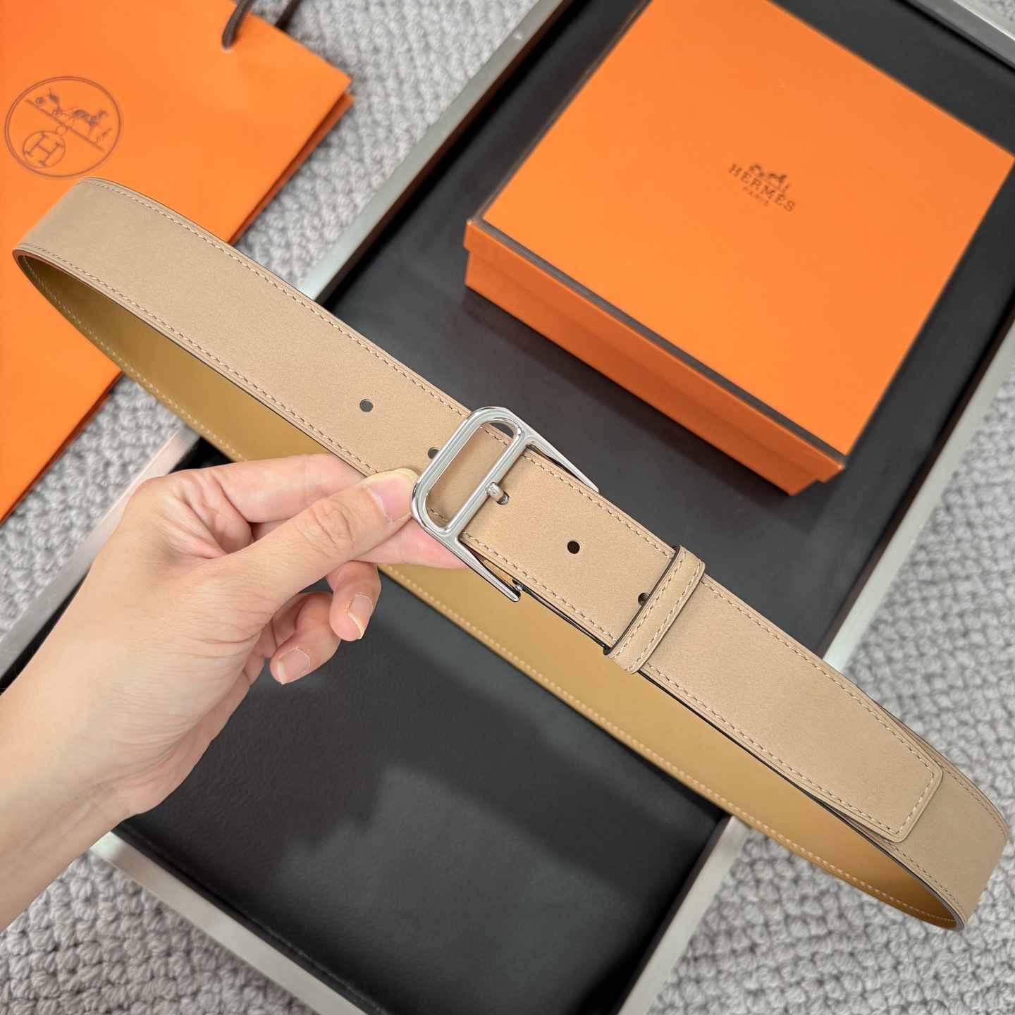 Hermès BoxTogo calfskin double-sided belt 3.2CM wide