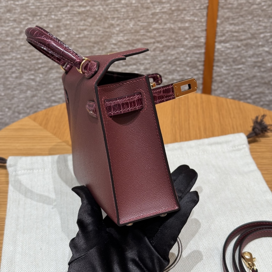 Hermes mini kelly 2 55Rouge H57Bordeaux (handmade)