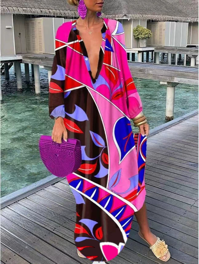 👗👗Bohemian Fashion Printed V-Neck Wrap Maxi Dress (Summer Must-Have for Women)