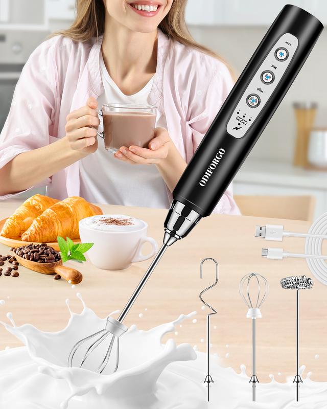 🍳 Embrace Cord-Free Cooking Freedom✨Electric Handheld Mixer with 3 Heads, with USB Rechargeable & 3 Speeds