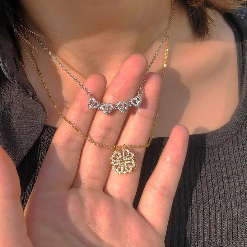 🎁Lucky Heart Sterling Silver Necklace WITH SIX ROSES💖