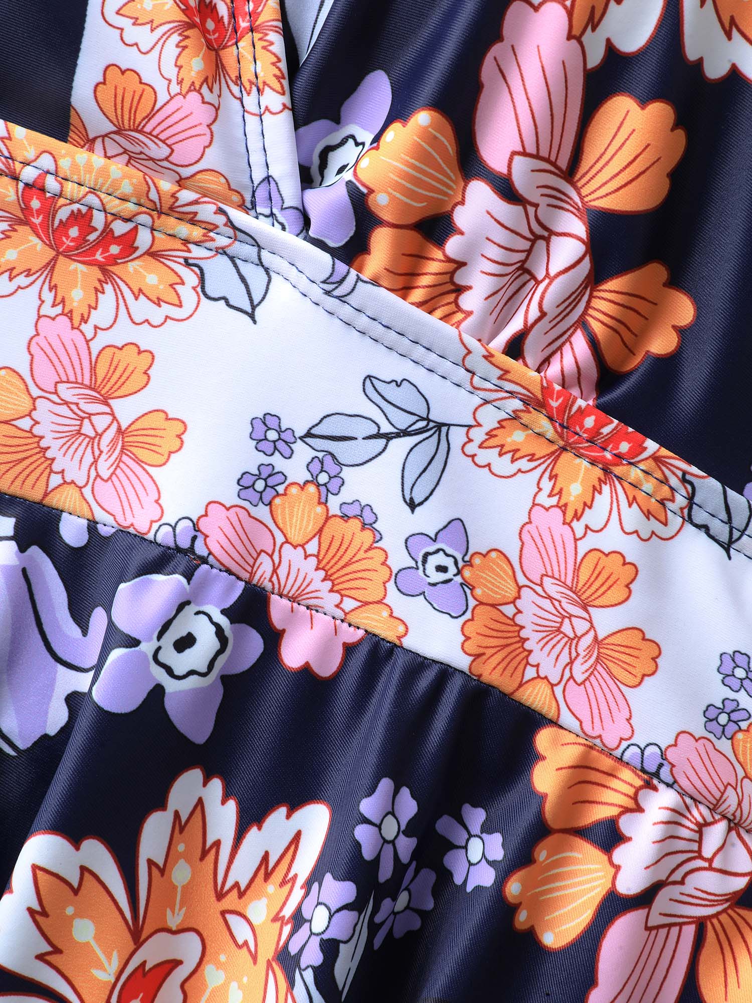 Floral Print Surplice Neck Swim Dress