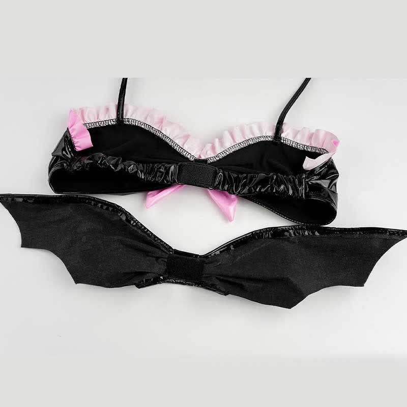 Cosplay Little Devil Colorblock PU Bikini Lingerie Set