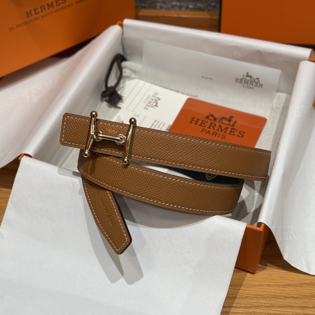 Hermès Women's Shell Element Double-Sided Leather Belt 2.4cm Width