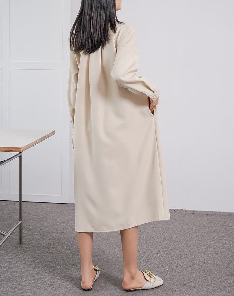 Spring Autumn Women Long Sleeve Loose Dress High Grade Windbreaker Dress Women Belt Adjustable