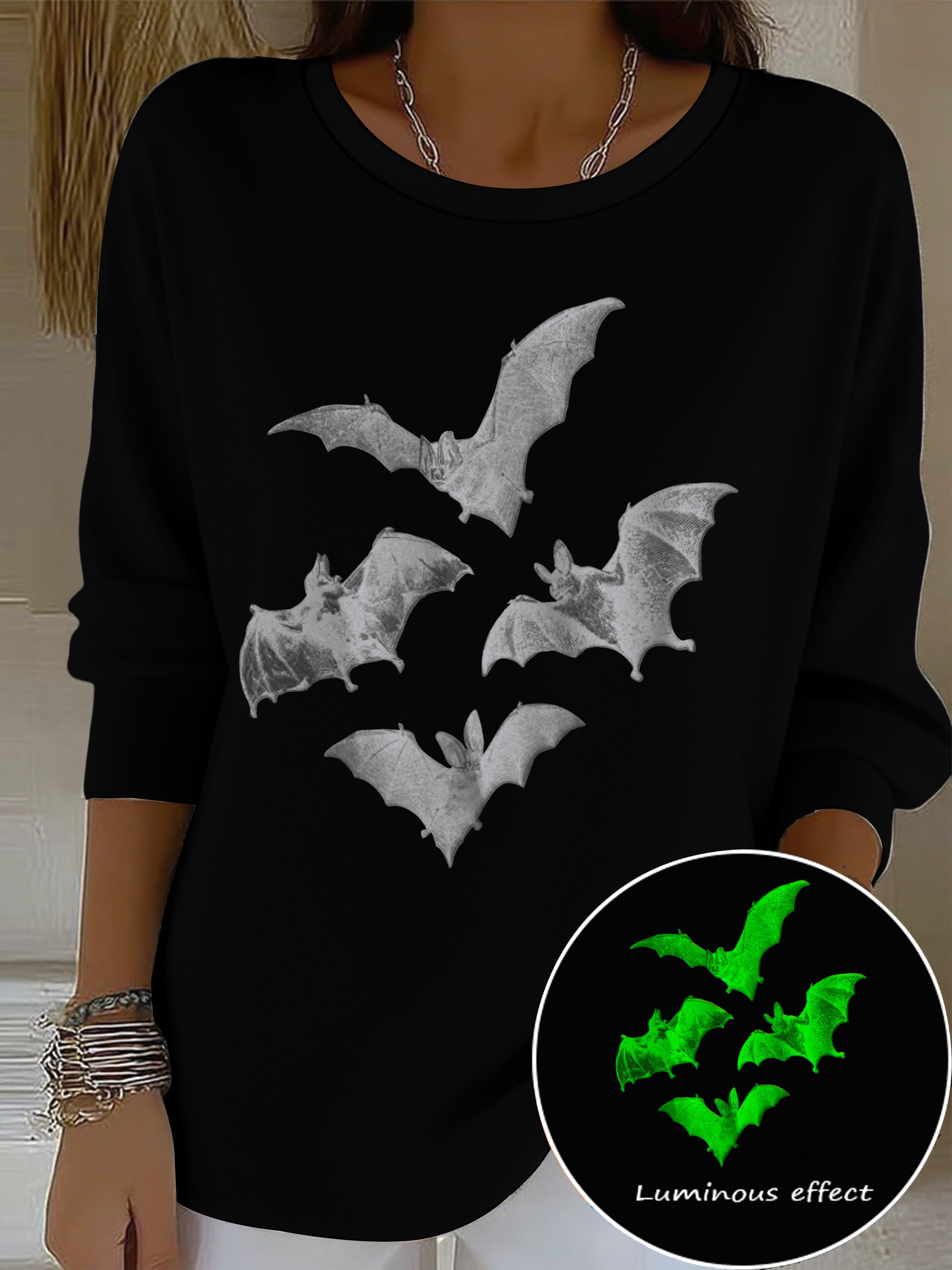 Women's Halloween Bat Print Casual Top