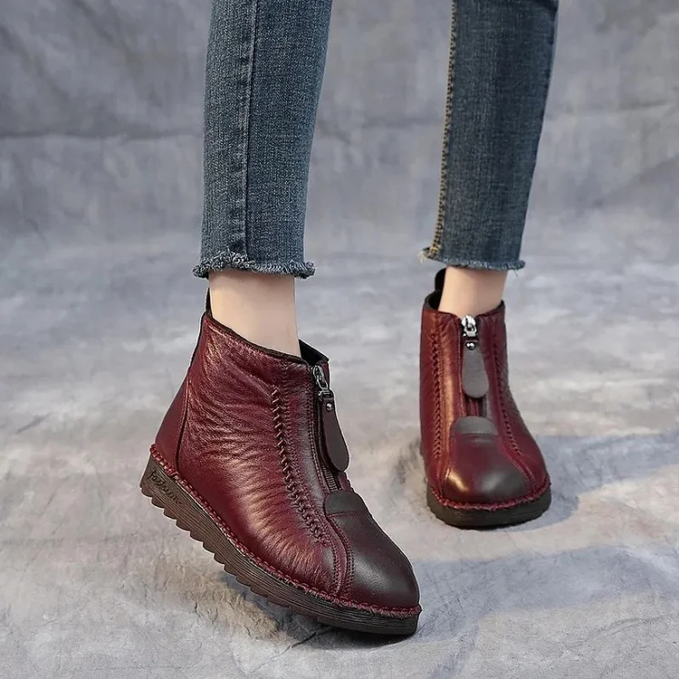 🎄CHRISTMAS ON SALE🔥Women's Genuine Leather Thickened Warm Snow Boots Non-Slip Ankle Boots