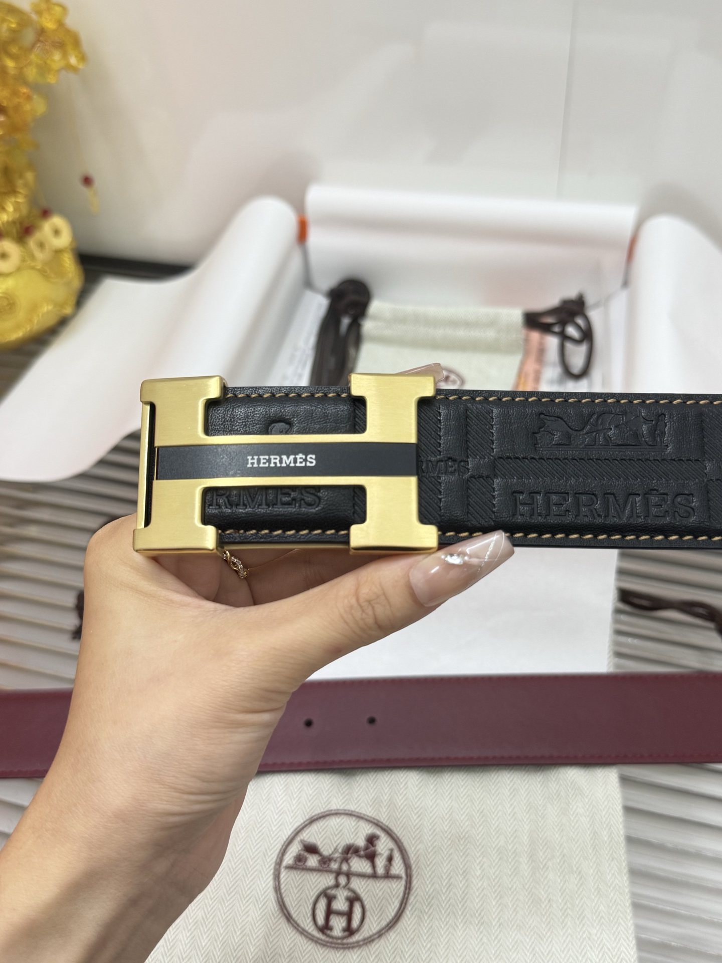 Hermès TOGO calfskin double-sided belt width 3.8CM