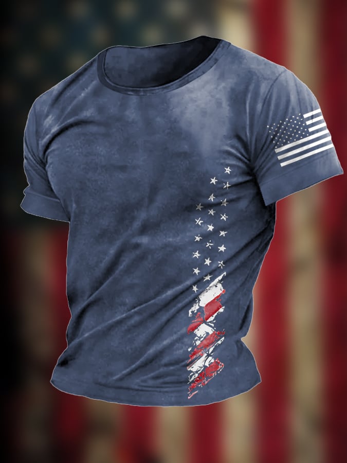 Men's Vintage American Flag Declaration of Independence Print T-Shirt