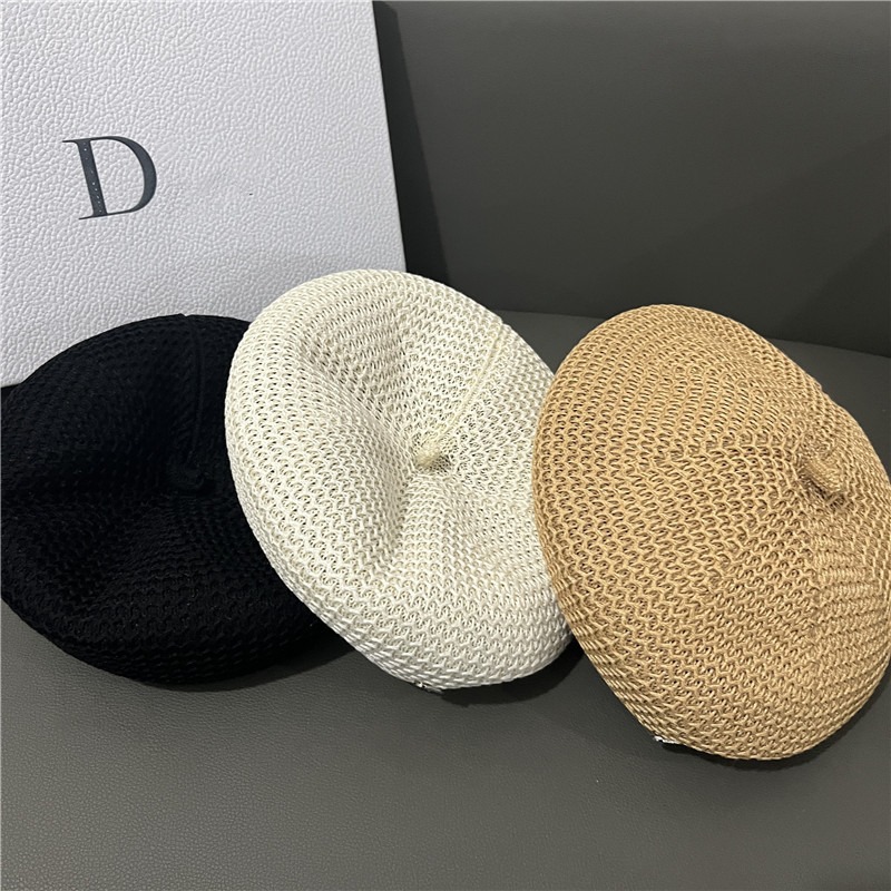 New Japanese styling hollowed out beret ladies temperament small breathable thin mesh painter hat black hat
