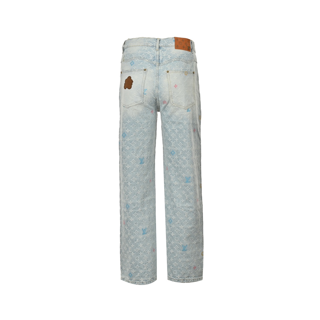 Louis Vuitton Tyler collaboration monogram jacquard embroidered jeans