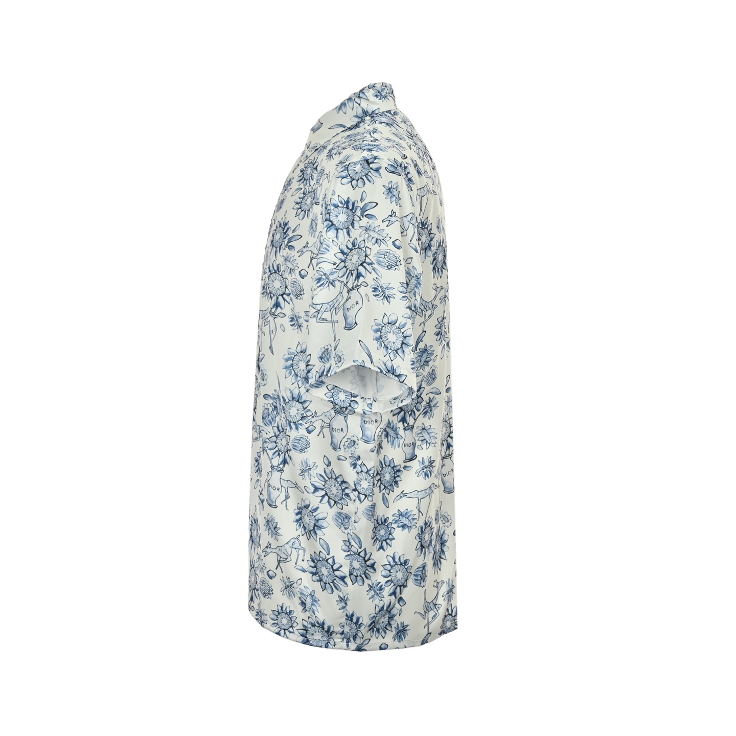 Dior Blue and White Porcelain Style Full Print Short Sleeve Shirt