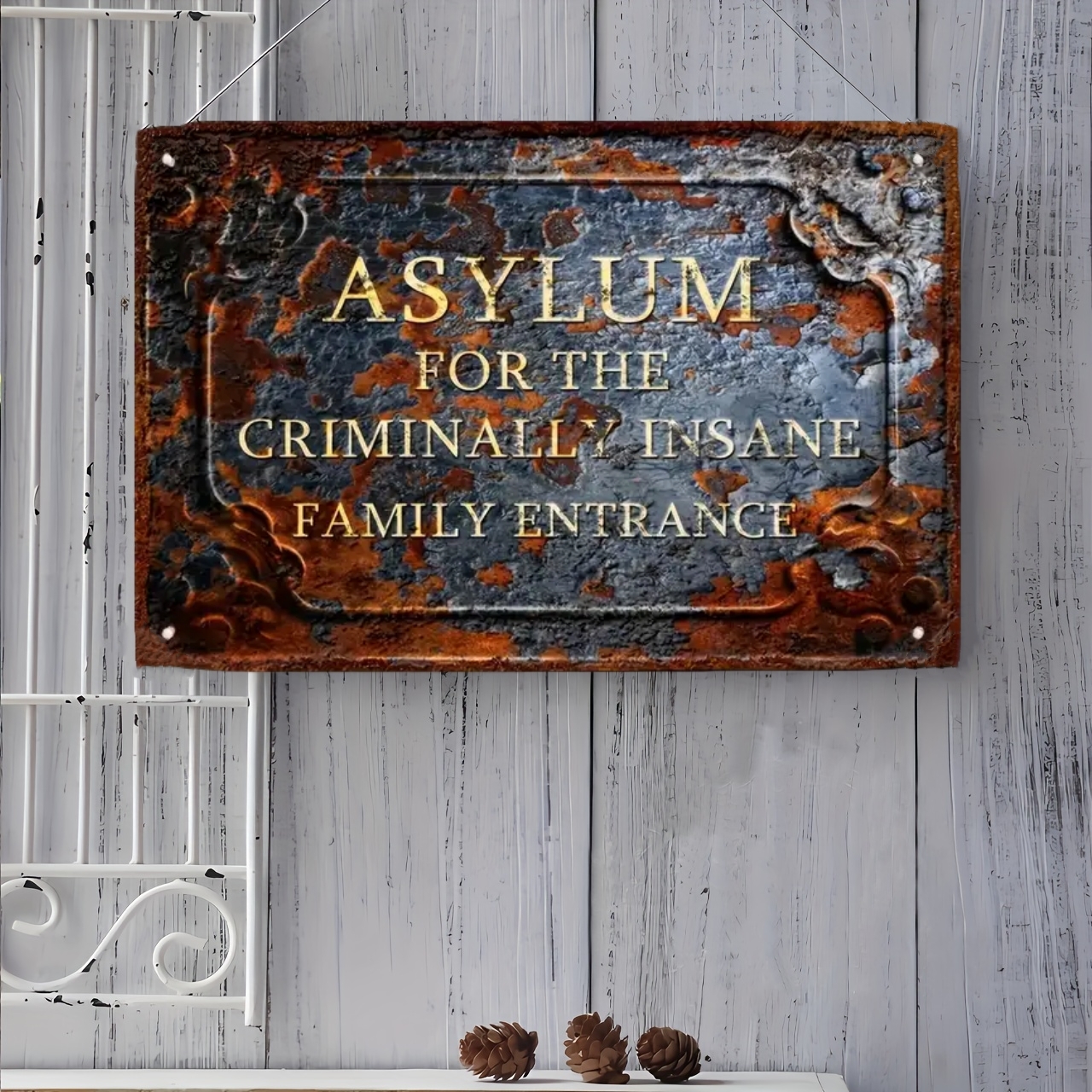 ON SALE🔥Asylum for the Criminally Insane Family Entrance - Fun Vintage Decor (18.5in x 11.8in)