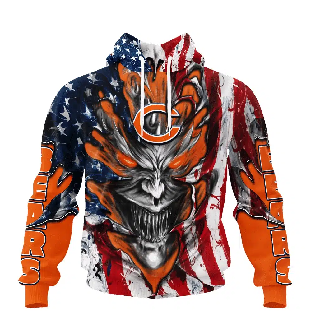 CHICAGO BEARS DEMON FACE AMERICAN FLAG-3D UNISEX HOODIE
