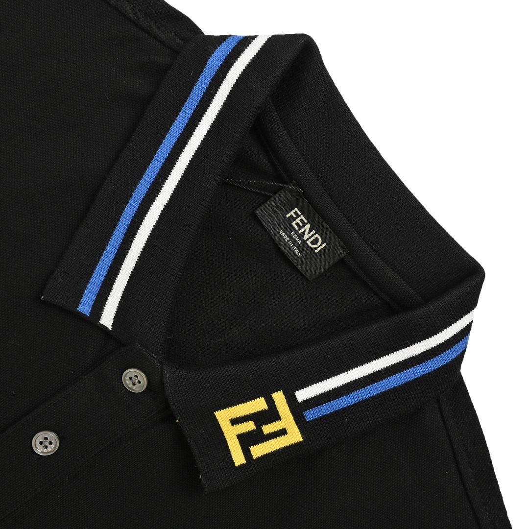 Fendi 24ss collar FF embroidered ribbon Polo short sleeve