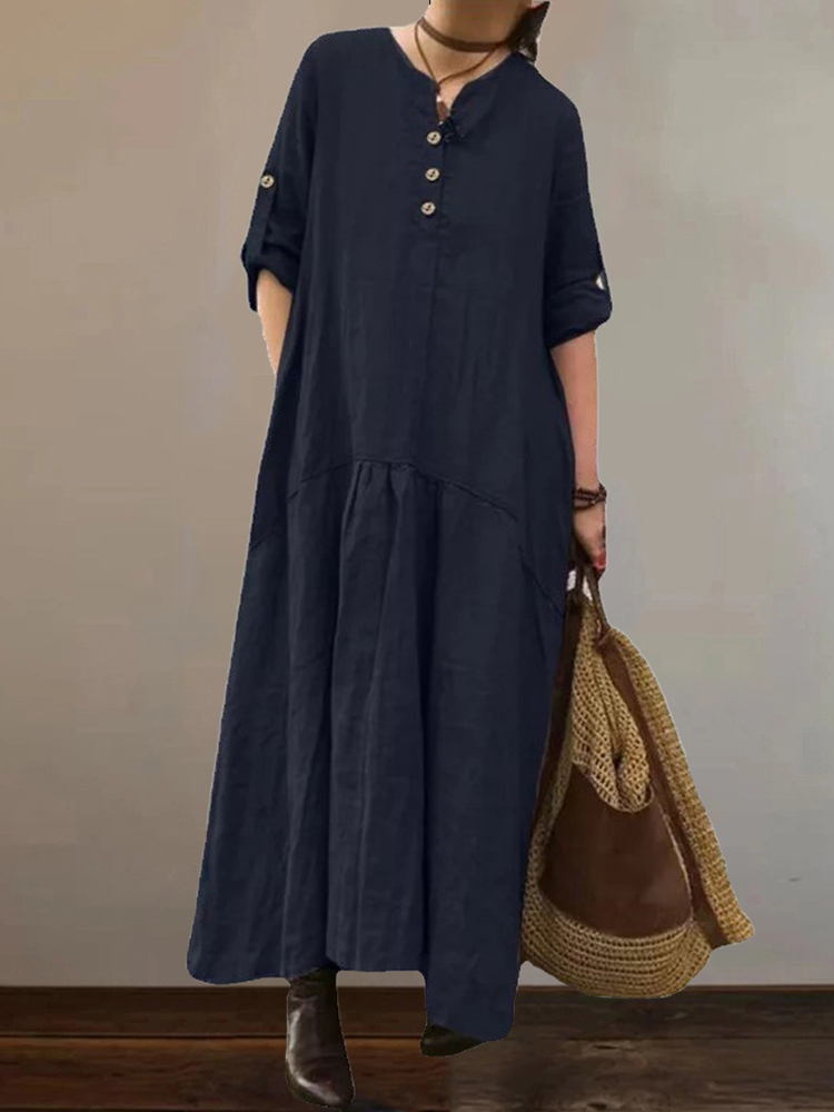 Comfy Button Down Long Sleeve Maxi Dress