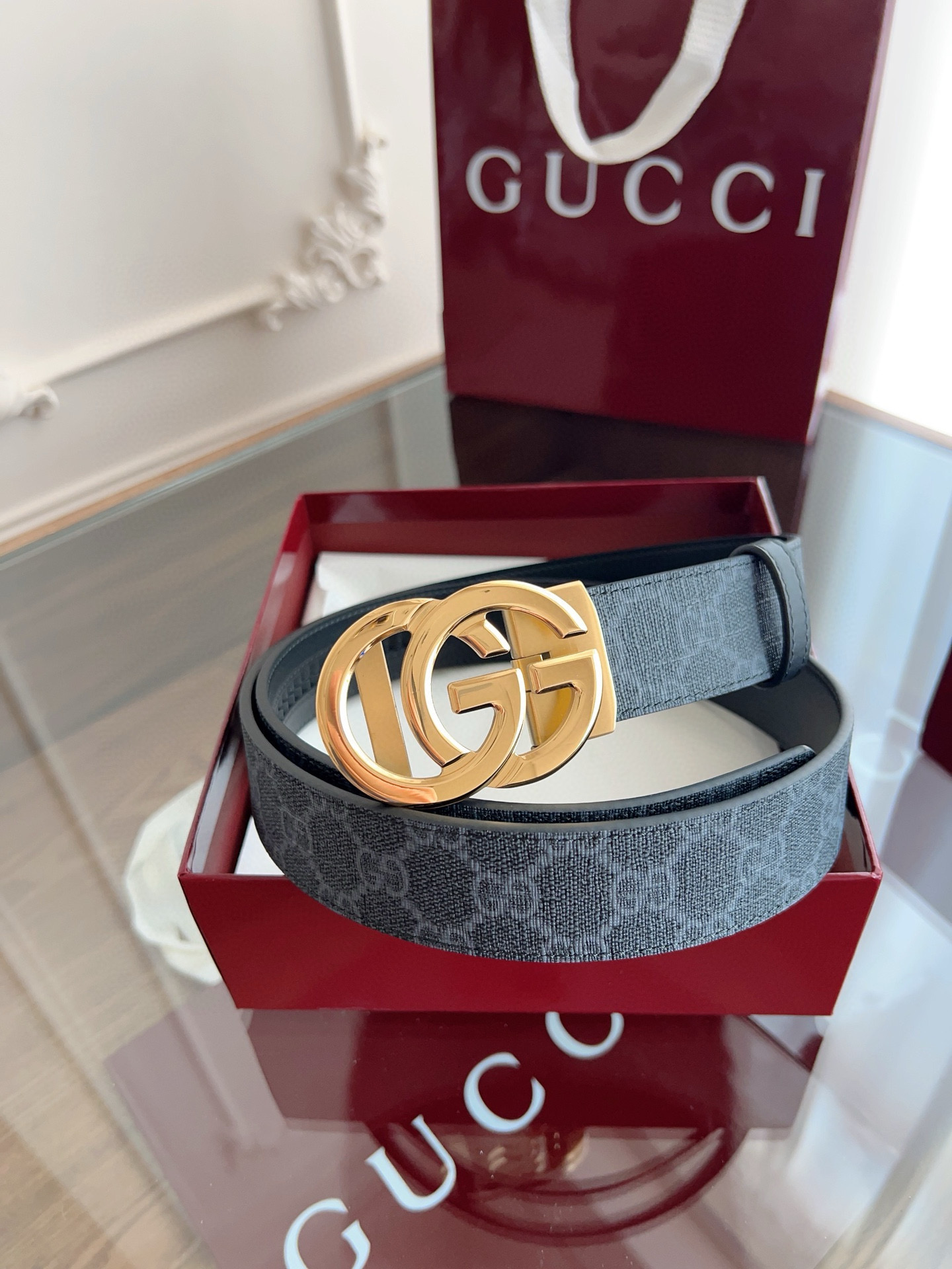 Gucci automatic smooth buckle double-sided cowhide belt width 3.5cm