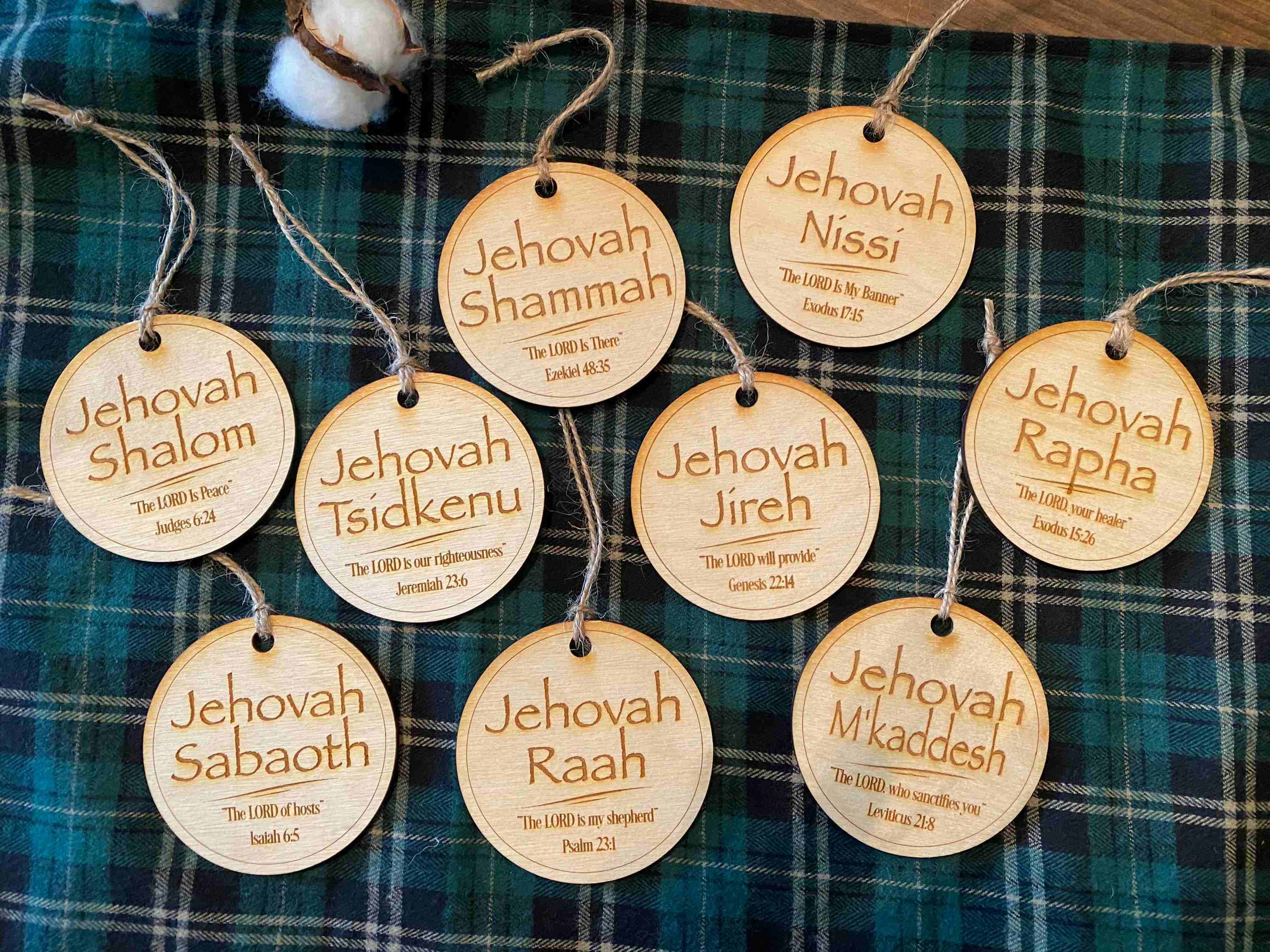 Jehovah Names of God Wooden Christmas Ornaments