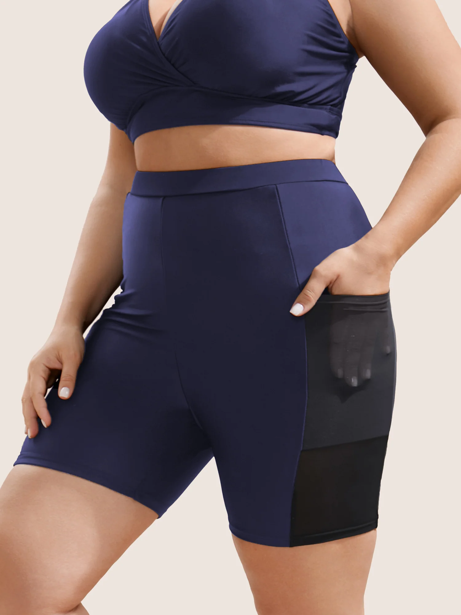 Plain Mesh Patchwork Patched Pocket Swim Bottoms