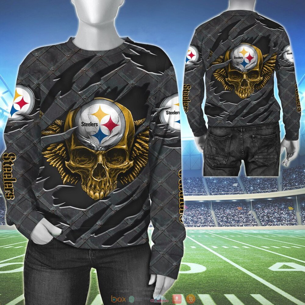 PITTSBURGH STEELERS WINGS SKULL 3D HOODIE