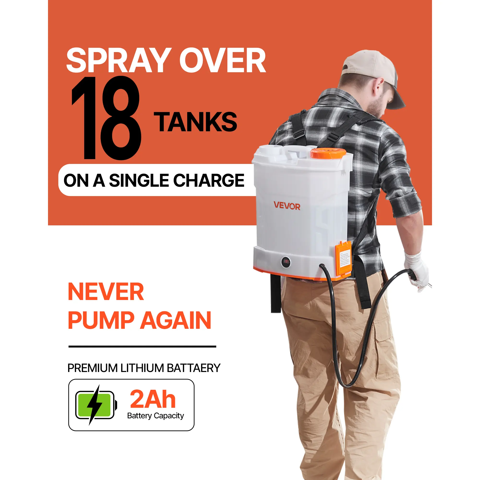 Battery Powered Backpack Sprayer, 3.2 Gal Powerful Electric Backpack Sprayer, 2 Retractable Wands & 5 Nozzles, Adjustable 0-90 PSI, 2 Hour Runtime, Portable Weed Sprayers for Yard Garden Lawn