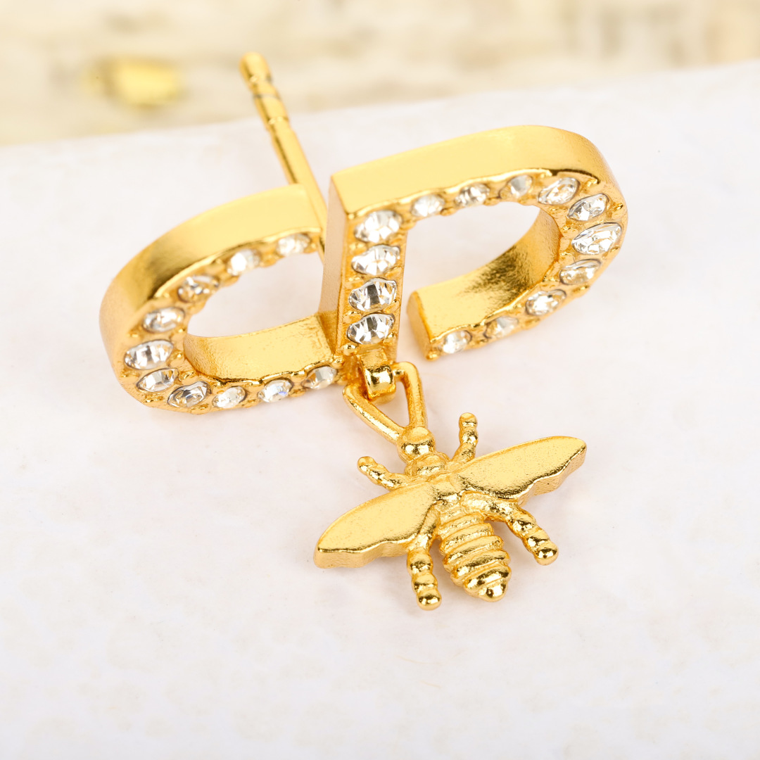 Dior full diamond bee pearl earrings
