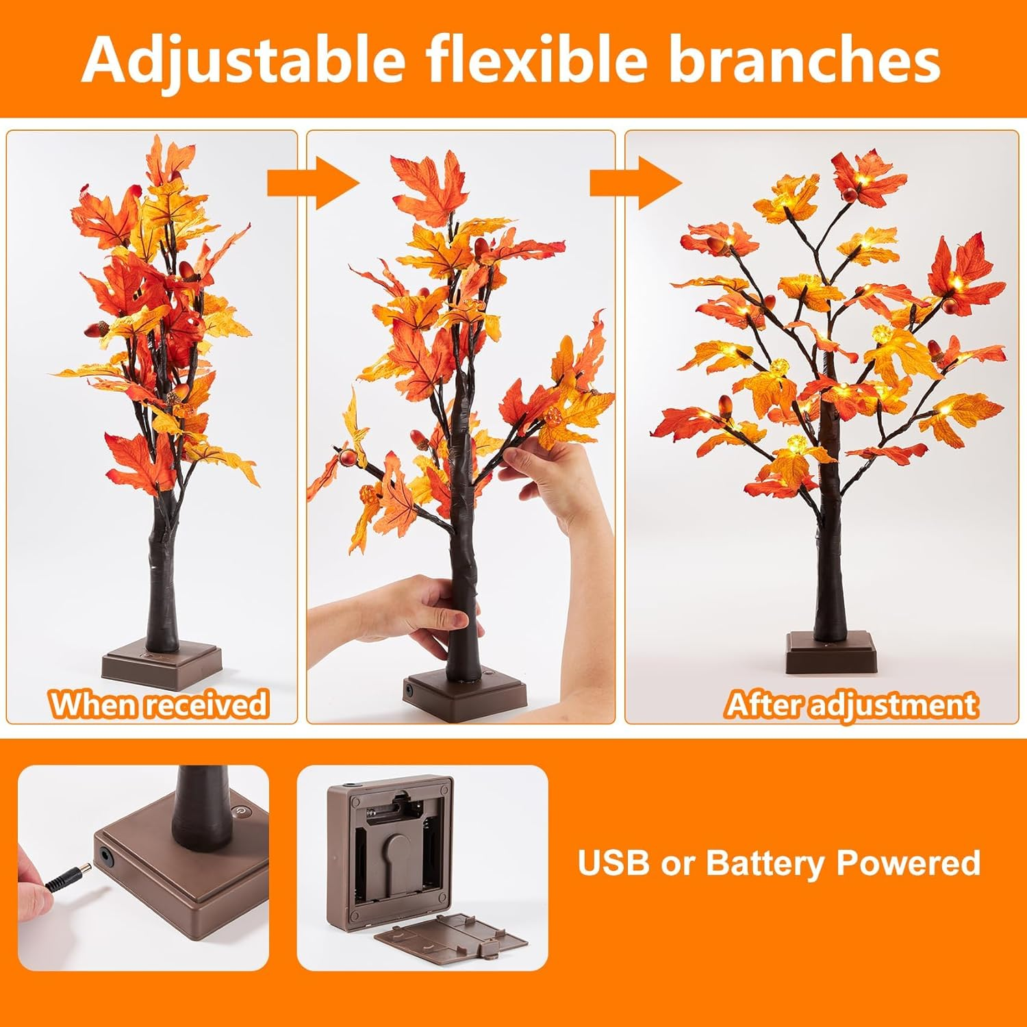 🍁Artificial Fall Lighted Maple Tree Decor - 🍂Fall Decorations for Halloween & Thanksgiving