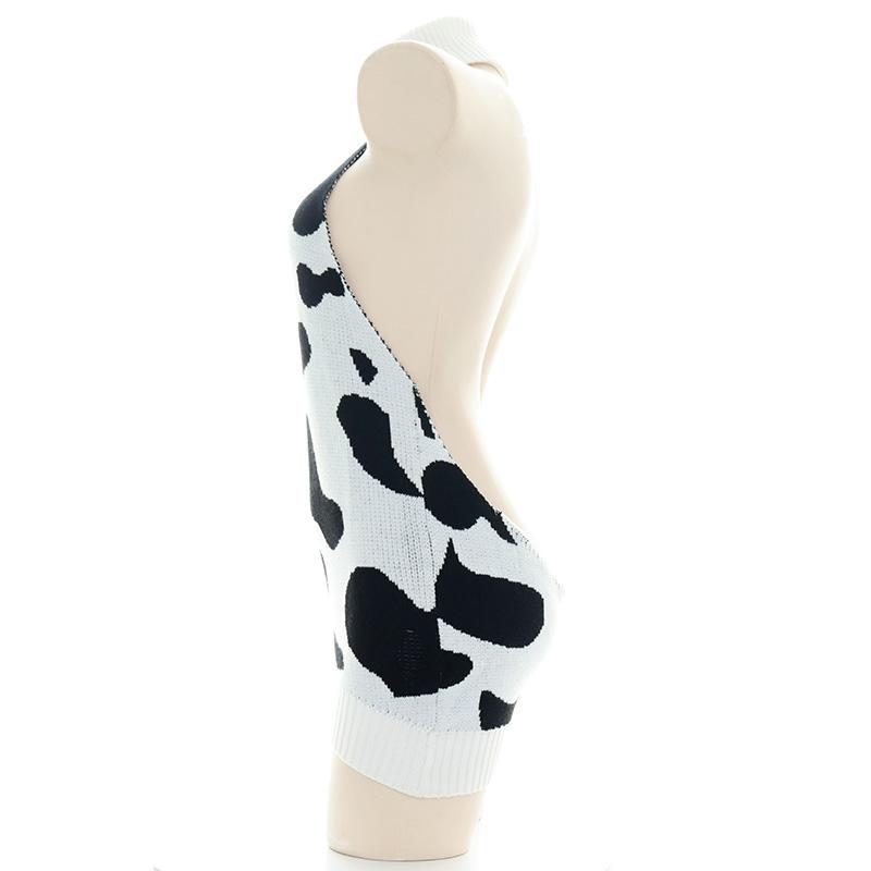 Sexy Cow Print Backless Turtle Neck Sweater