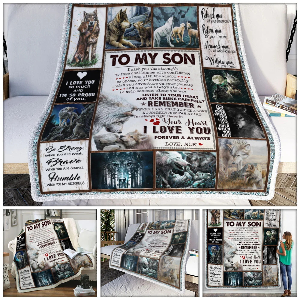 To My Son, I Wish You The Strength, Love Mom, Wolf Sofa Throw Blanket