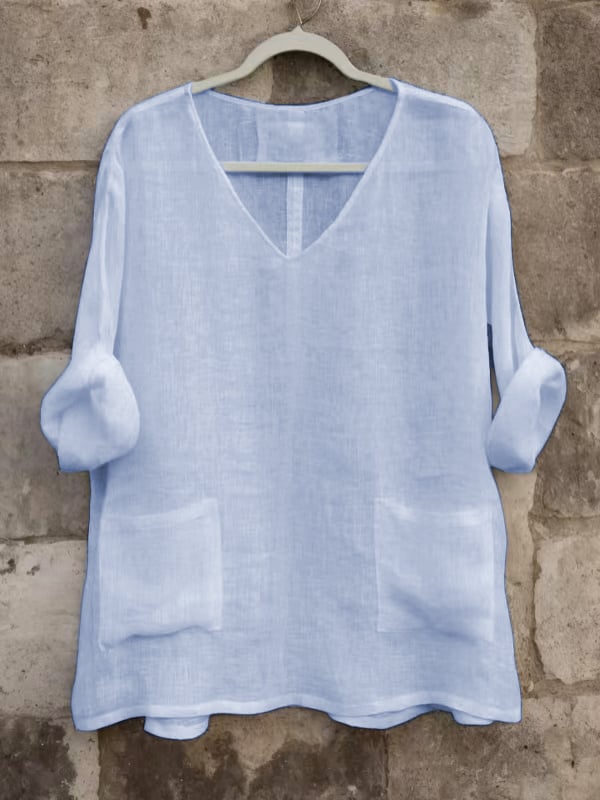 Women's Casual Solid Color V-Neck Multicolor Shirt Tops