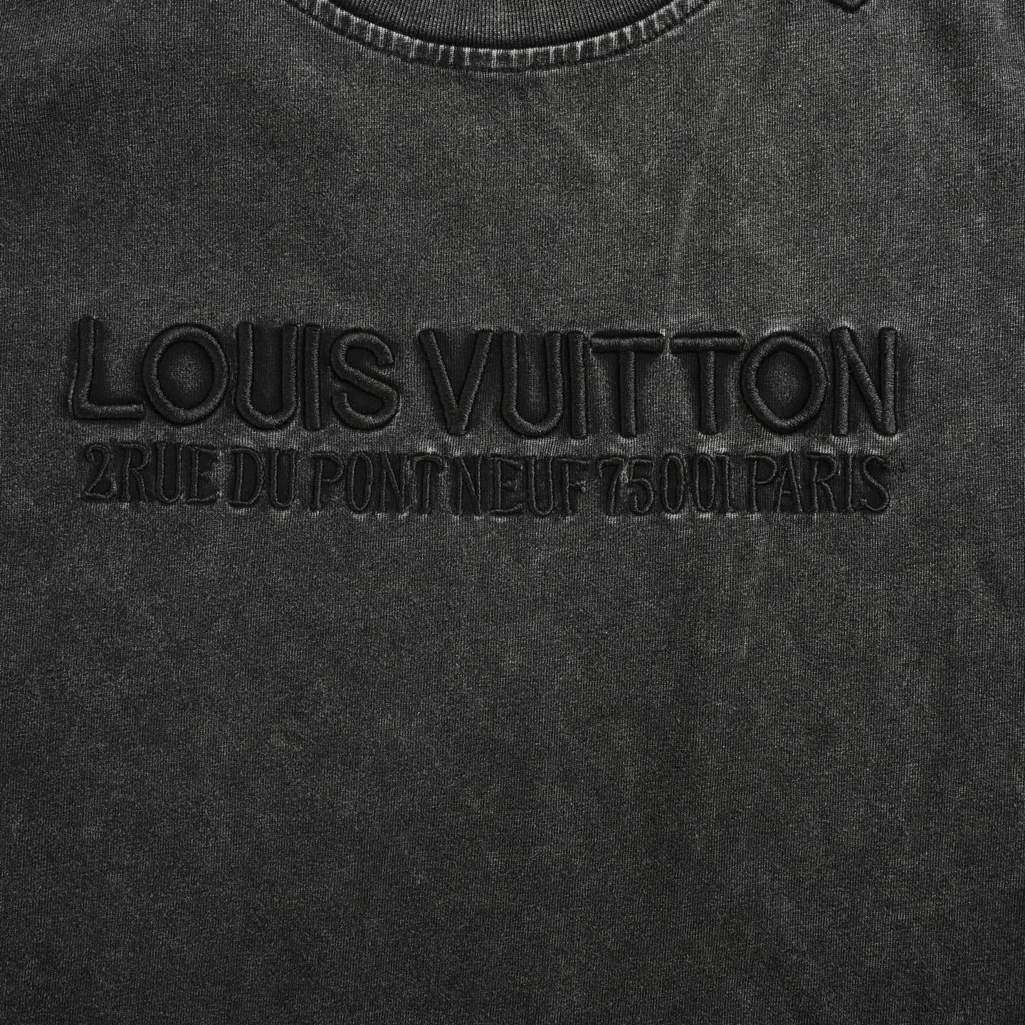 Louis Vuitton 25ss embroidered lettering washed distressed short sleeves
